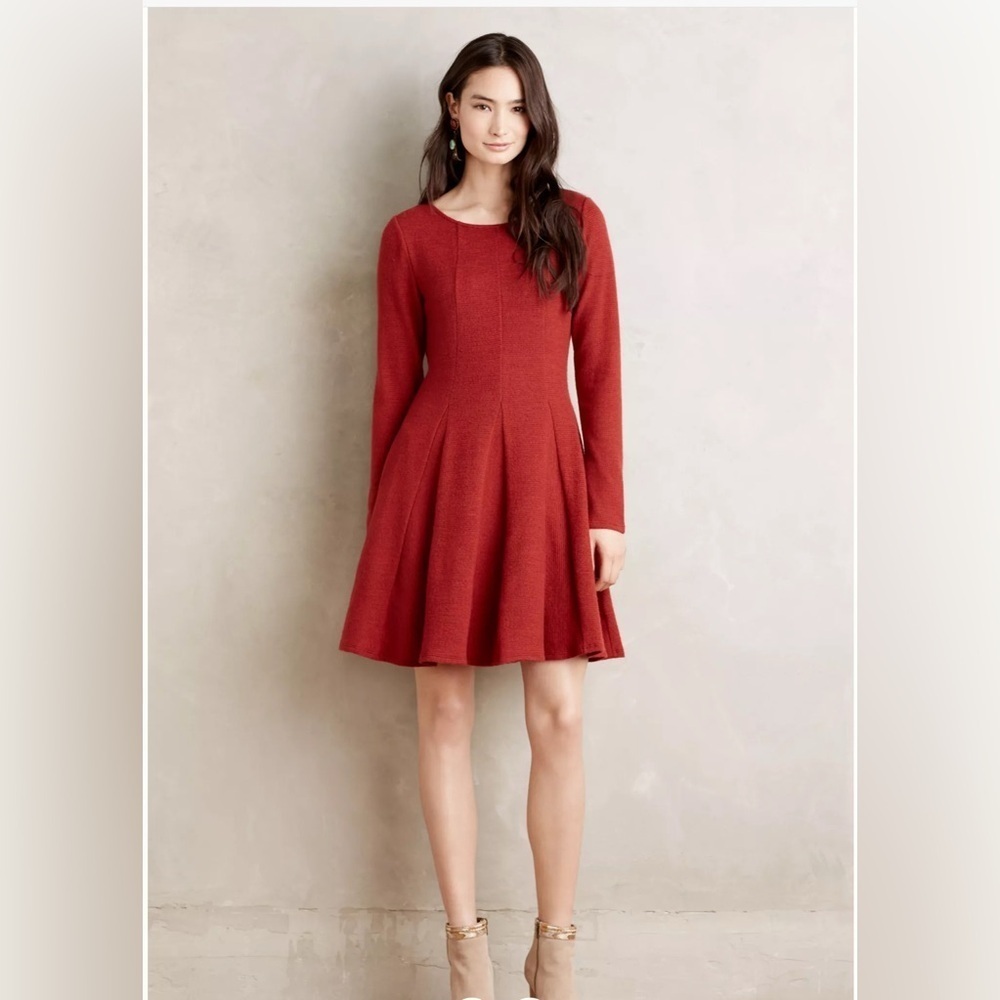 NWT ANTHROPOLOGY DOLAN LEFT COAST PIPER DRESS SMALL BURNT ORANGE LONG SLEEVE